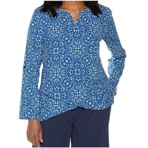 Coolibar UPF 50+ Women's Santa Barbara Tunic Top Size X Small XS Blue Pattern